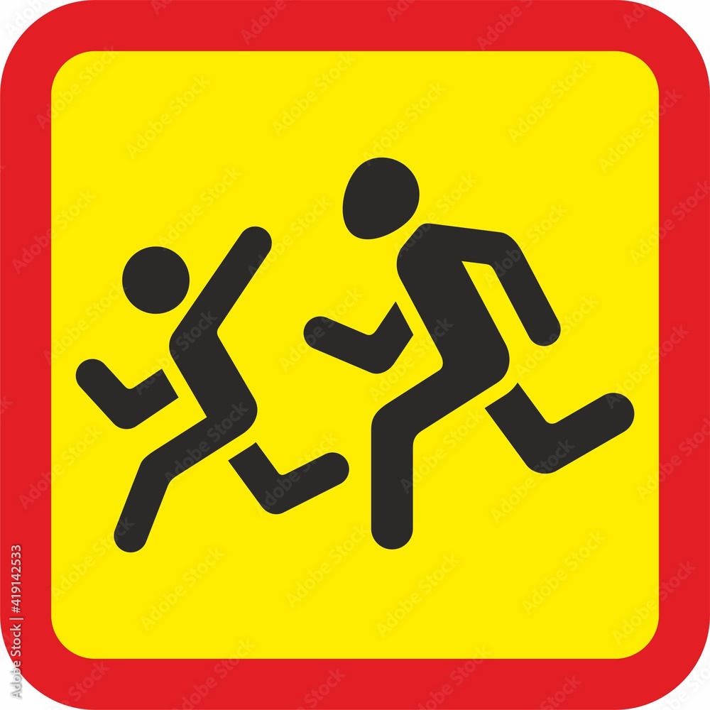 Sign children, Information sign with a silhouette of a person. Running mans sign. It can be used as an information sticker. Sign children, Information sign with a silhouette of a person. Running mans sign. It can be used as an information sticker.