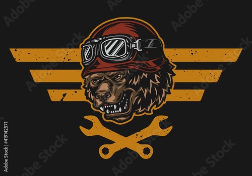 Motorcycle repair service vintage colorful label