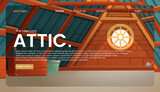 The attic landing page design. An old room interior for banner concept. A vector cartoon illustration.