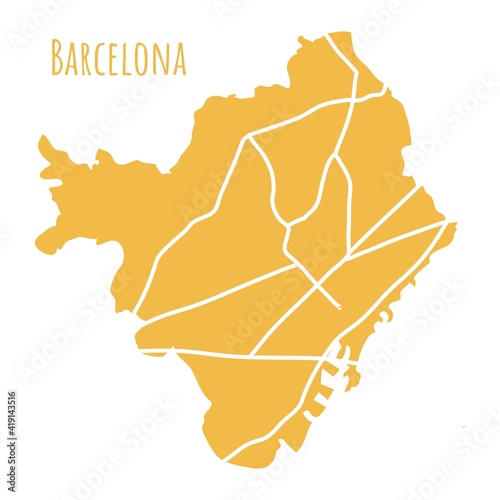 Barcelona, Spain, map silhouette administrative division, vector map isolated on white background. boundary map with streets. High detailed illustration