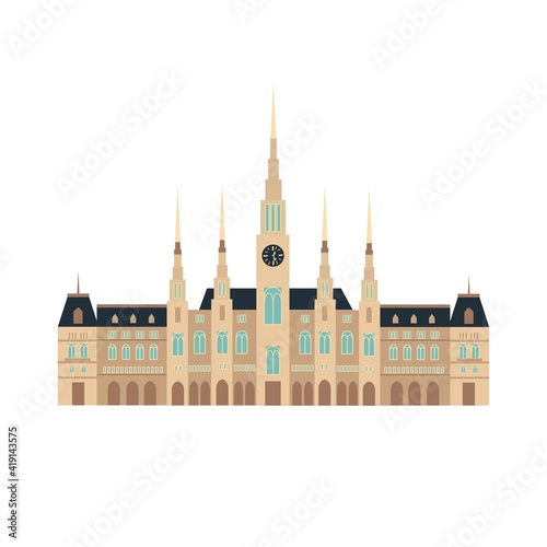european colorful old Palace. Austrian style. historic facade. Traditional architecture. Vector illustration flat cartoon style