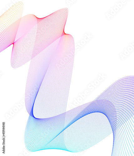 Design elements. Wave of many lines. Abstract vertical wavy stripes on white background isolated. Creative line art. Vector illustration EPS 10. Colourful waves with lines created using Blend Tool