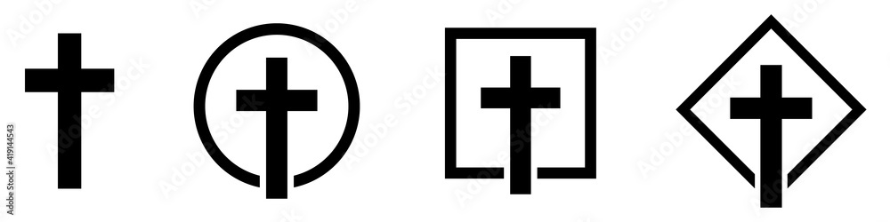 Fototapeta premium Christian cross icon. Set of geometric church logos. Vector illustration.