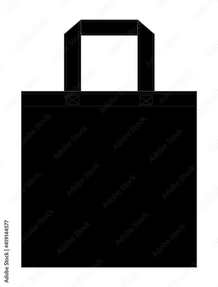 Blank Black Tote Bag Template on Gray Background, Vector File. Blank Black Tote Bag Template on Gray Background, Vector File.