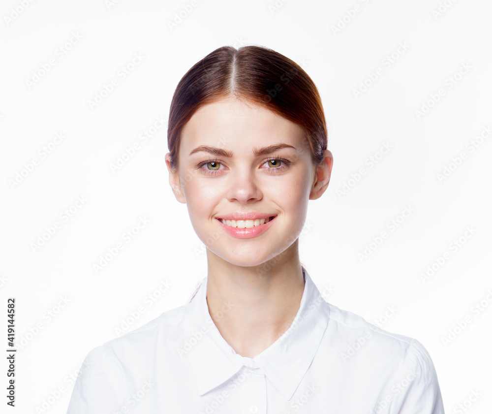 pretty woman in white shirt emotions cropped view pretty woman in white shirt emotions cropped view