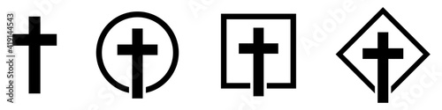 Christian cross icon. Set of geometric church logos. Vector illustration.
