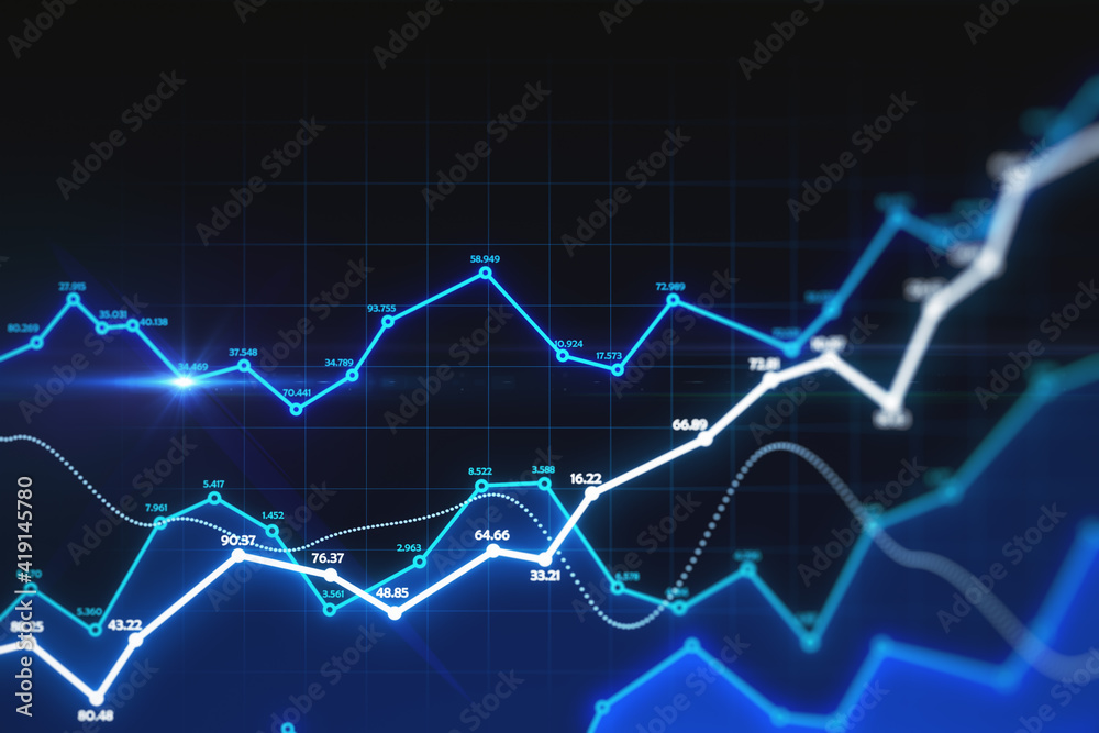 Big data net concept with digital glowing statistic graphs and numbers on dark wallpaper Big data net concept with digital glowing statistic graphs and numbers on dark wallpaper