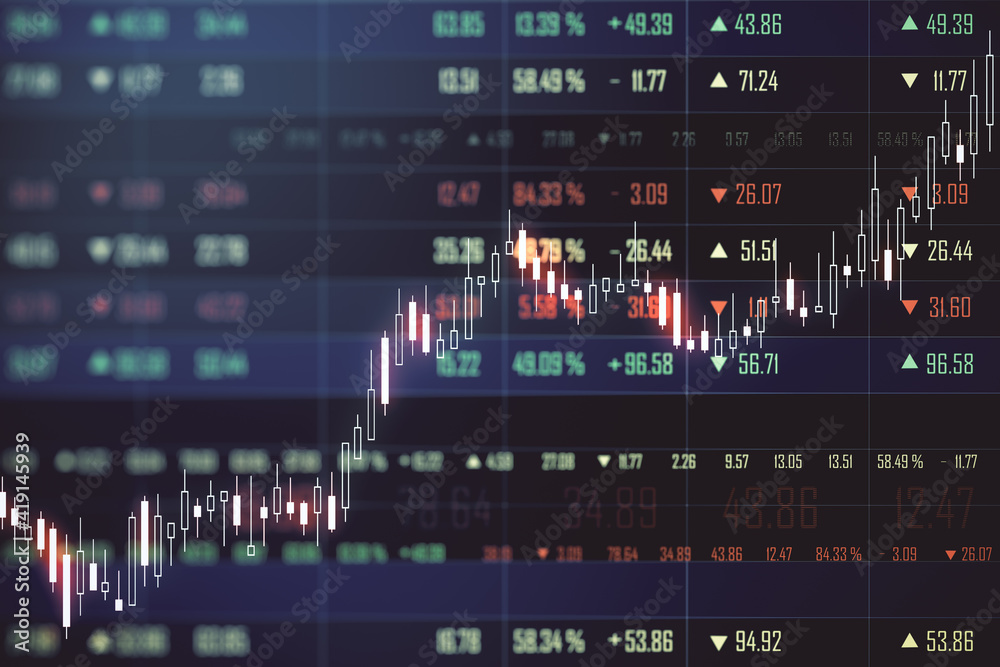 Digital screen texture with financial chart and market quotes on background Digital screen texture with financial chart and market quotes on background