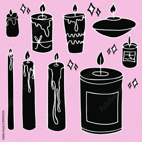 vector set of magic candles isolated