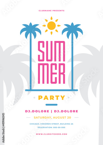 Summer party poster or flyer design template modern clean style.