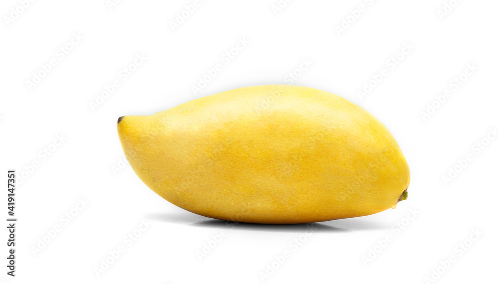 Beautiful shape of Ripe yellow mango isolated white background, clipping path in side.