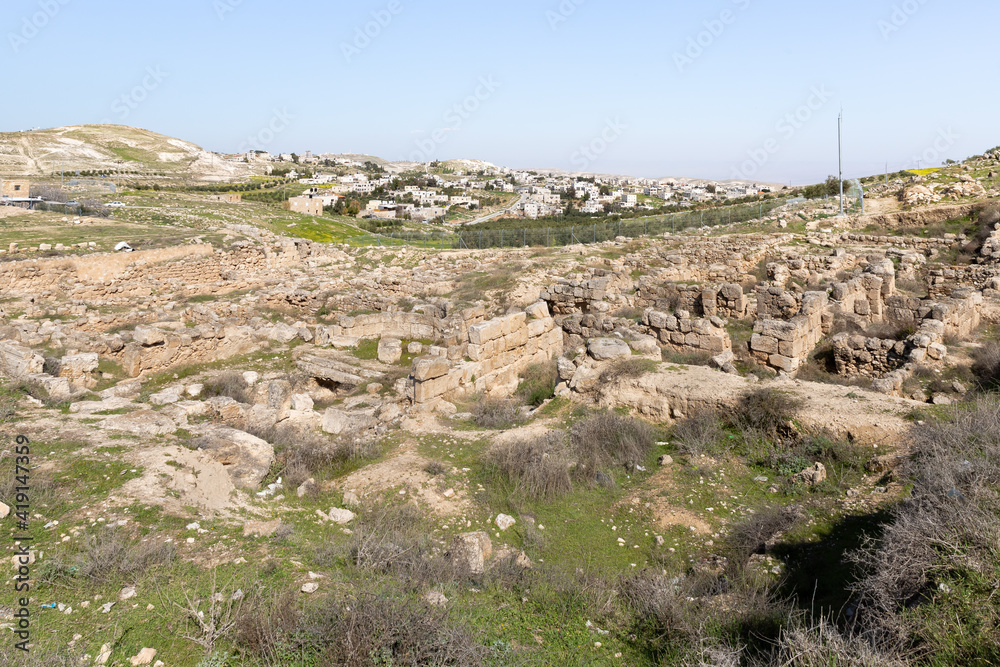 The ruins  of the outer part of the palace of King Herod - Herodion in the Judean Desert, in Israel