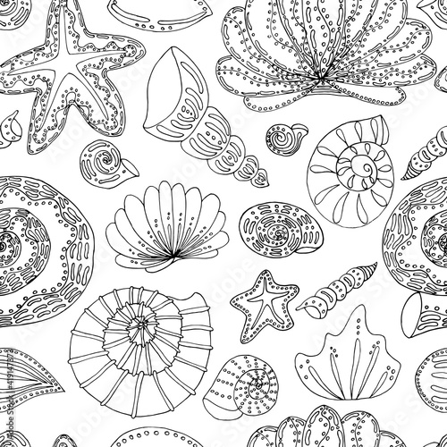 seamless pattern seashells and stars