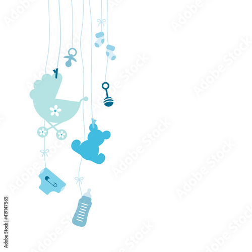 Links Hängende Baby Icons Junge Blau
