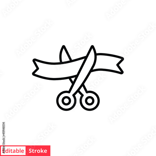 Grand opening line icon. Simple outline style for web and mobile app design element. Open, ribbon, cut, scissor, inauguration, ceremony concept. Vector illustration isolated. Editable stroke EPS 10.