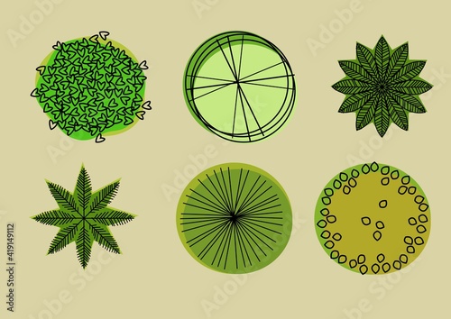 Vector CAD Blocks style Trees in Top view