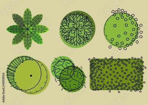 Vector CAD Blocks style Trees in Top view
