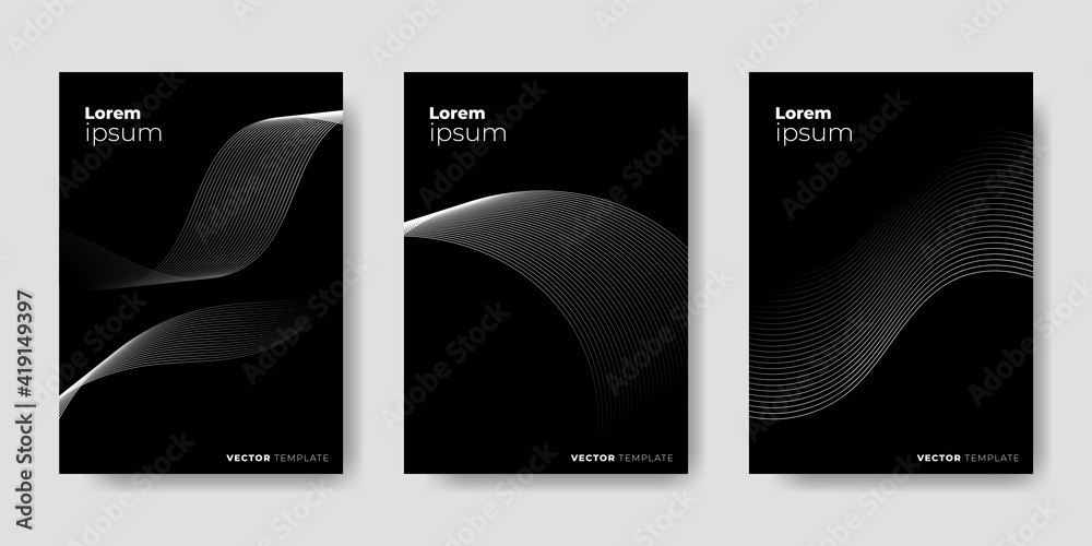 Collection of business flyer cover templates in elegant black color. Vector illustration.