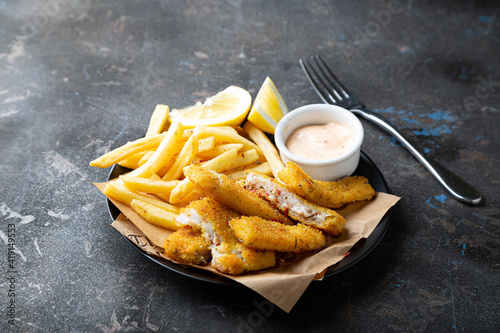 Fish and chips. English dish of fried fish and potatoes