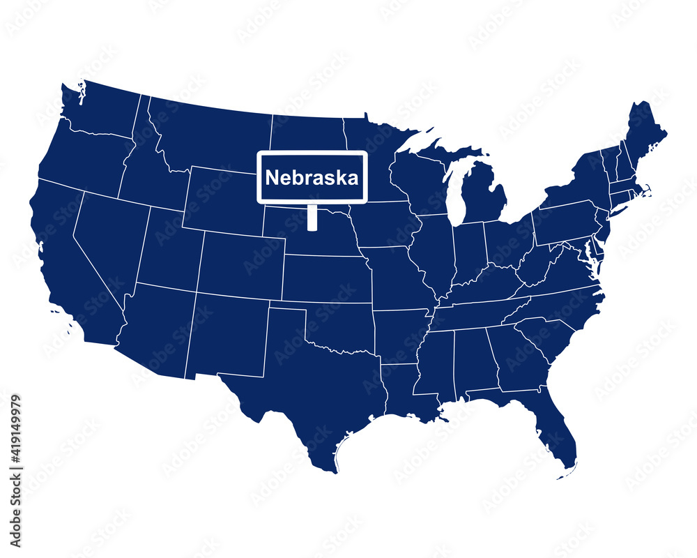 Der Bundesstaat Nebraska mit Straßenschild
