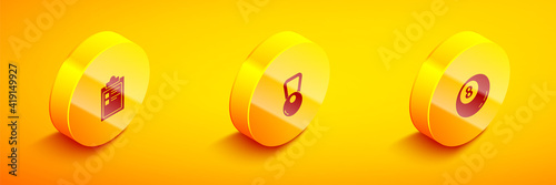 Set Isometric Sport training program, Kettlebell and Billiard pool snooker ball icon. Vector.