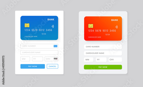 Web Site or Phone app page with payment details ui design. UI, UX template for mobile application vector design. Online purchuse with credit card.