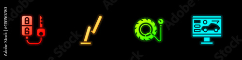 Set Car key with remote, Windscreen wiper, Tire pressure gauge and Diagnostics condition of car icon. Vector.