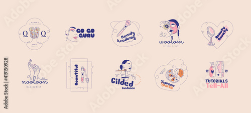 Vector beauty logo template. For business in the industry of beauty, health, personal hygiene. Linear stylized image. Logo of a beauty salon, health industry, makeup artist.