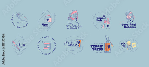 Vector beauty logo template. For business in the industry of beauty, health, personal hygiene. Linear stylized image. Logo of a beauty salon, health industry, makeup artist.