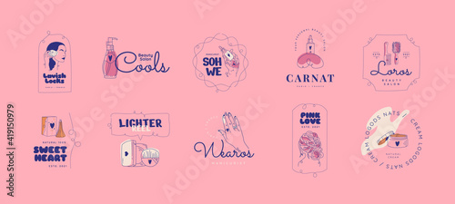 Vector beauty logo template. For business in the industry of beauty, health, personal hygiene. Linear stylized image. Logo of a beauty salon, health industry, makeup artist.