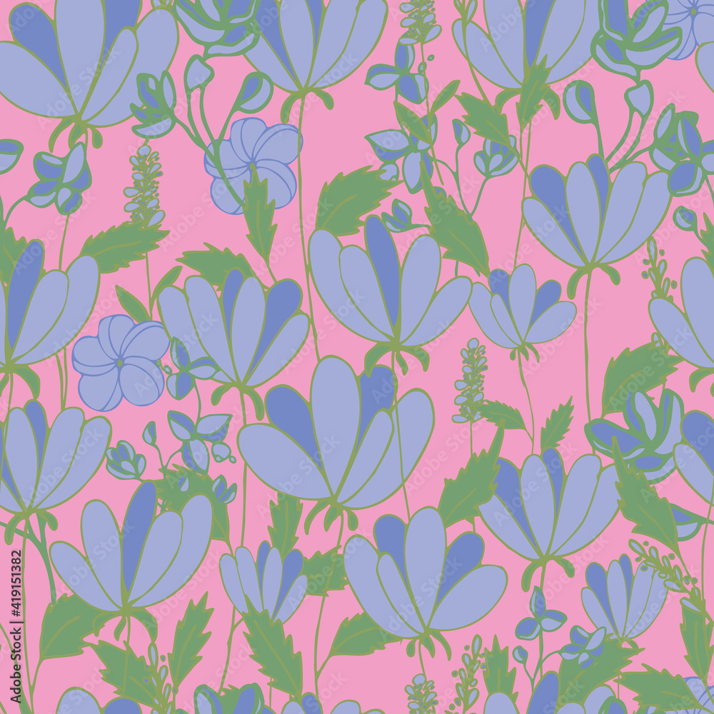  seamless pattern flowers on background