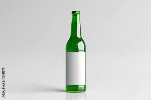 Beer bottle 500ml mock up with blank label on white background.