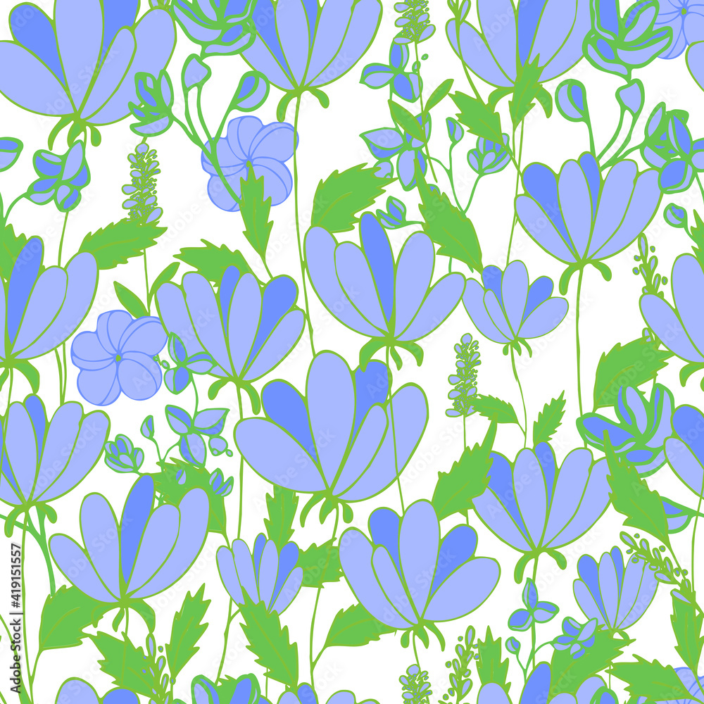 vector seamless pattern flowers on background