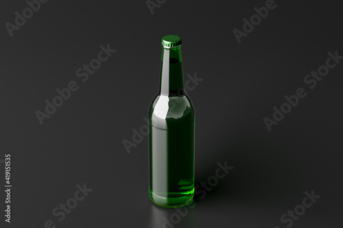 Beer bottle 500ml mock up on black background.