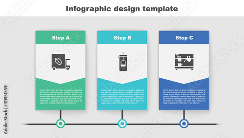 Set Coffee street truck machine, French press and . Business infographic template. Vector.