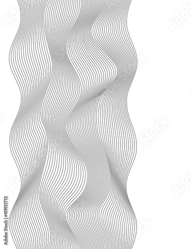 Design elements. Wave of many lines. Abstract vertical wavy stripes on white background isolated. Creative line art. Vector illustration EPS 10. Colourful waves with lines created using Blend Tool