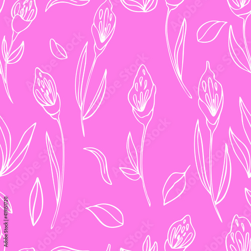 seamless pattern with pink flowers