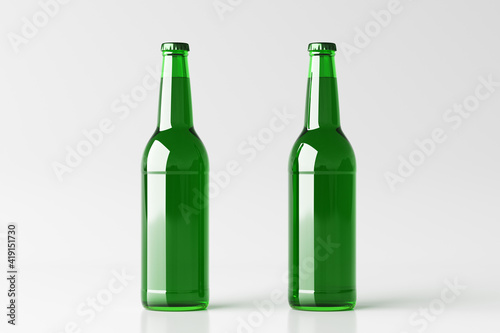 Two beer bottles 500ml mock up on white background.