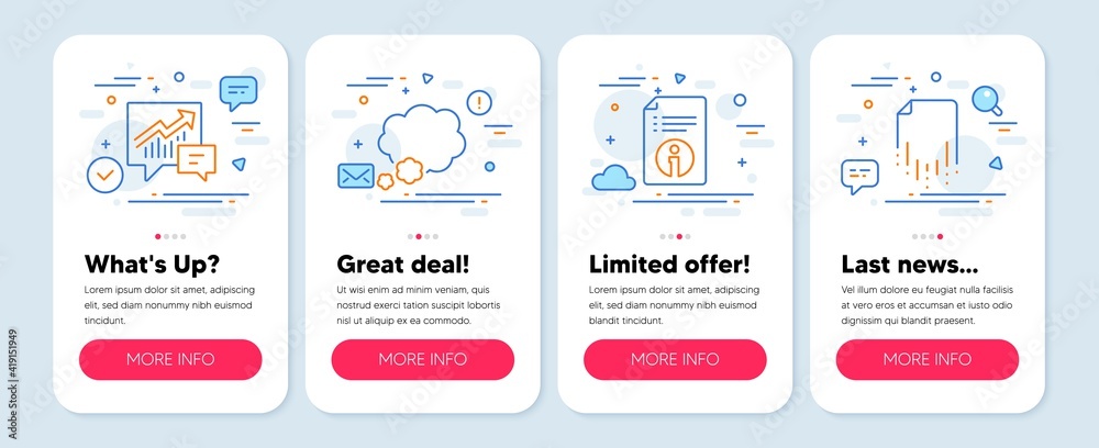 Set of Technology icons, such as Accounting, Talk bubble, Technical info symbols. Mobile screen banners. Recovery file line icons. Supply and demand, Chat message, Documentation. Vector
