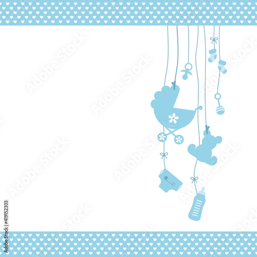 Hängende Babyicons Junge Und Kanten Mit Herzmuster Blau