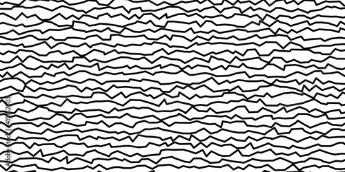 Abstract black and white background illustration, doodle style jagged horizontal lines