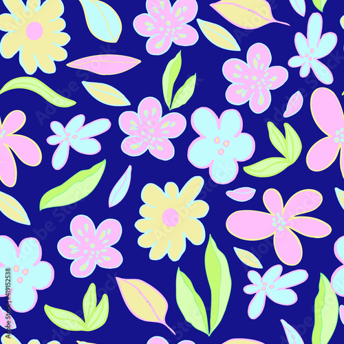 seamless pattern flowers and leaves pastel