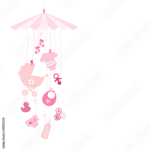 Hängendes Baby Mobilé Mit Icons Mädchen Pink