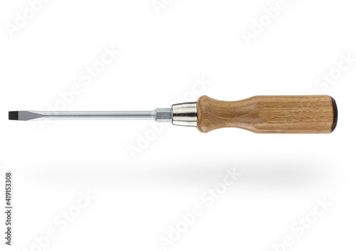 Canvas Print Wooden screwdriver on white background - wood.