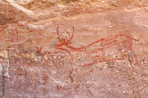 Obraz na płótnie Prehistoric rock painting of the Trinidad deer in Canon La Trinidad near Mulege, Baja California Sur, Mexico w salonie