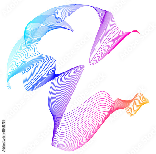Design elements. Wave of many lines. Abstract vertical wavy stripes on white background isolated. Creative line art. Vector illustration EPS 10. Colourful waves with lines created using Blend Tool