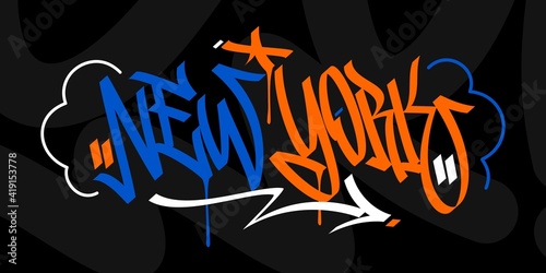 Word New York Abstract Hip Hop Hand Written Graffiti Style Vector Illustration