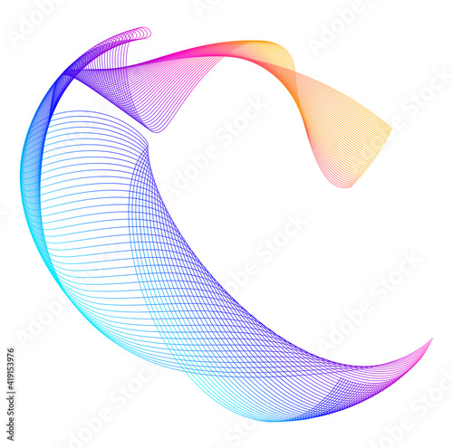 Design elements. Wave of many lines. Abstract vertical wavy stripes on white background isolated. Creative line art. Vector illustration EPS 10. Colourful waves with lines created using Blend Tool