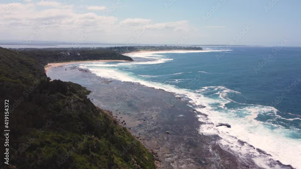 Sky view drone shot over Pacific Ocean in Crackneck Wyrrabalong Coastal Walk Bateau Bay NSW Central Coast Australia 3840x2160 4K Sky view drone shot over Pacific Ocean in Crackneck Wyrrabalong Coastal Walk Bateau Bay NSW Central Coast Australia 3840x2160 4K