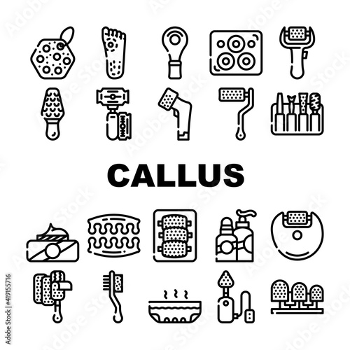 Callus Remover Tool Collection Icons Set Vector